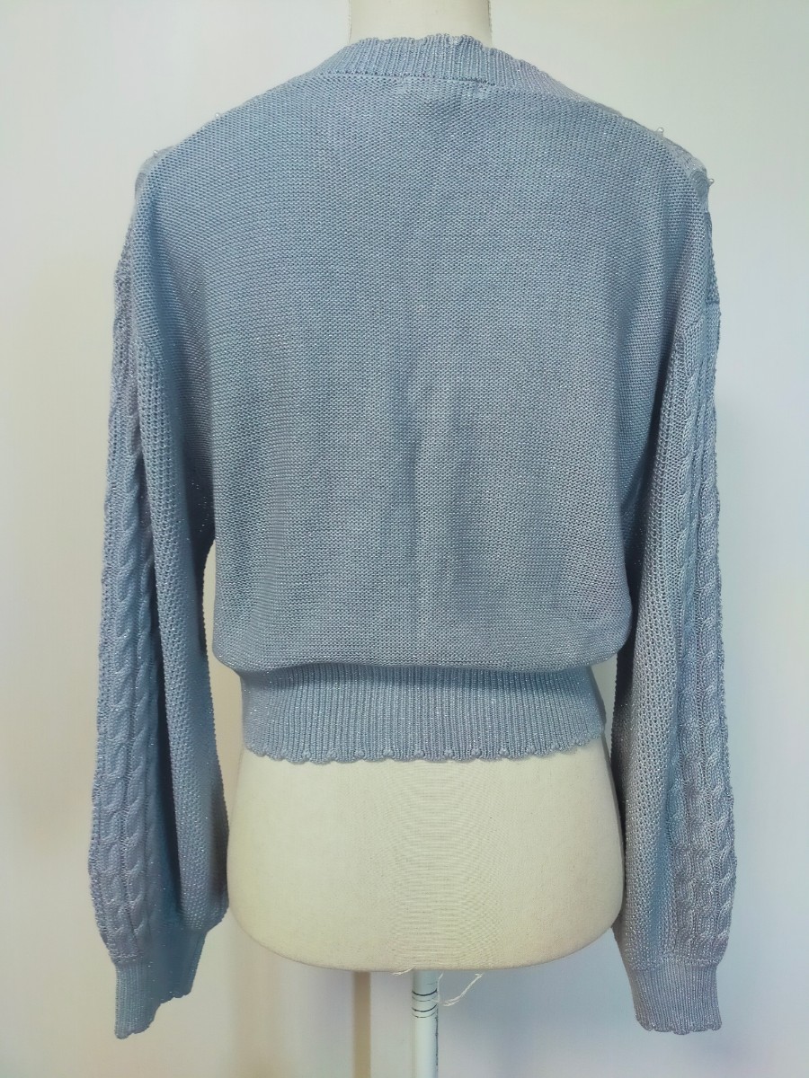 [ tag equipped ] axes femme poetik* ribbon lame knitted cardigan ( gray * ice blue ) short * autumn winter pearl soft 