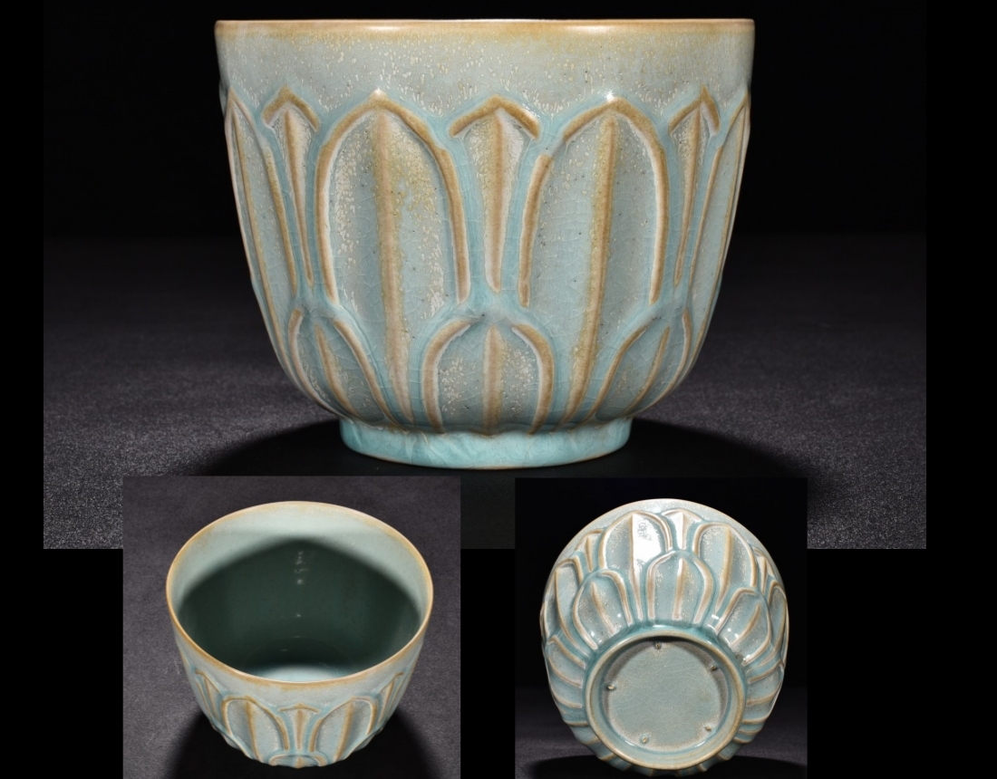 正式的 古美術品!宋時代 多寶屋】BM106□ 汝窯 唐物 蕉葉紋碗 天青釉 宋