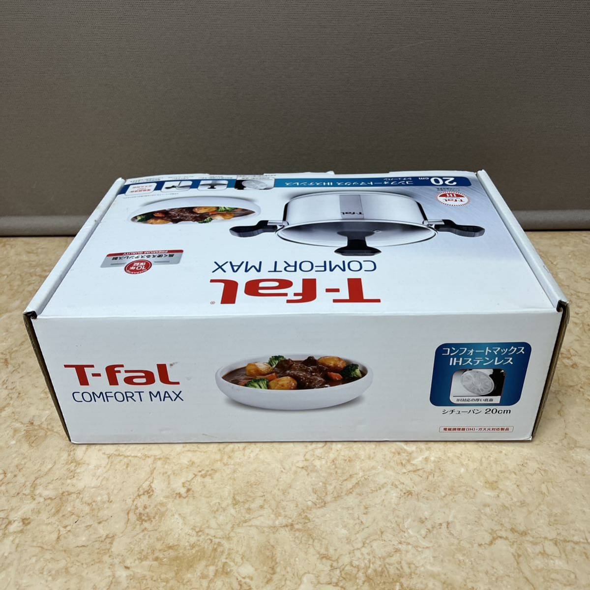 【 新品 】 T-fal ティファール COMFORT MAX コンフォートマックス シチューパン20cm 取手付き ＩＨ対応 ガス火対応 両手鍋 未使用_画像5