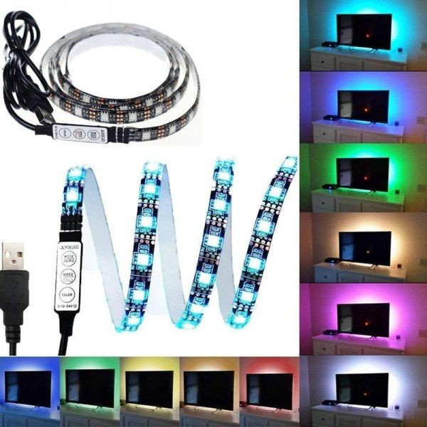 LEDテープライト RGB コントローラ付 USB 5V 100CM 5050SMD 60連 切断可 TVバックライト LEDテープ DD38_画像1