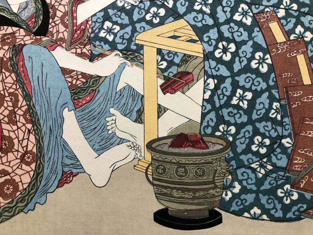 木版画 渓斎英泉【炬燵の中】昭和期 復刻版 本物保証 □ 浮世絵 木版画 渓斎英泉【炬燵の中】昭和期 復刻版 本物保証 □ 浮世絵
