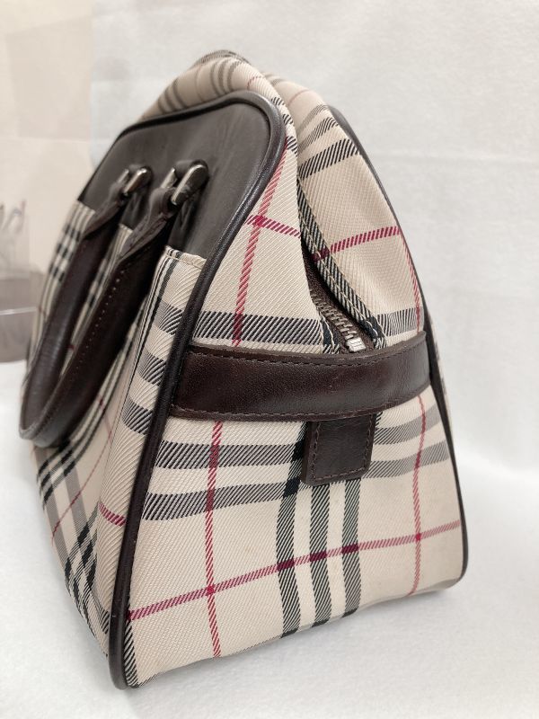 長期保管/現状品 BURBERRY ノバチェック ミニボストンバッグ レザー×PVC ブラウン系 レディース メンズ ブランド バーバリー 192539_画像4