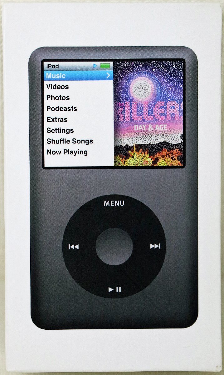 S◇ジャンク品◇iPod classic MC297J/A ブラック アップル/Apple 160GB 箱・イヤホン・USBケーブルつき ※エラー表示/使用不可_画像1