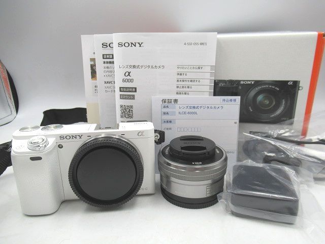 ☆SONY ソニー a6000 パワーズームレンズキット ホワイト ILCE-6000L W PZ 16-50mm OSS付 簡易動作確認OK 中古 良品☆の画像1