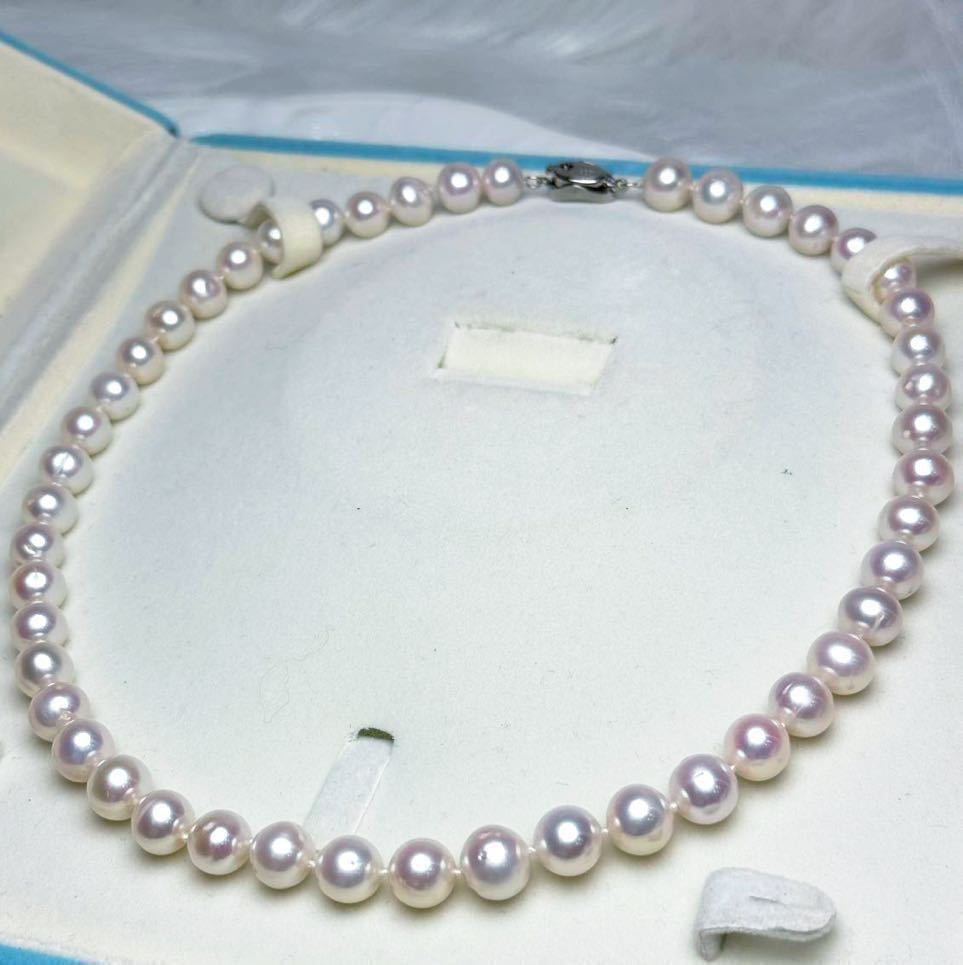 花珠級本真珠ネックレス9.5mm ホワイトピンク　天然パールネックレス42cm SILVER _画像3