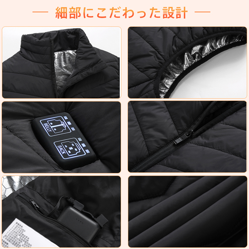 3XL【11箇所発熱】電熱ベスト前後独立温度設定 3段階調温 水洗い可能 冬作業服防寒服 男女兼用(M01-2-11)/ネイビー_画像4