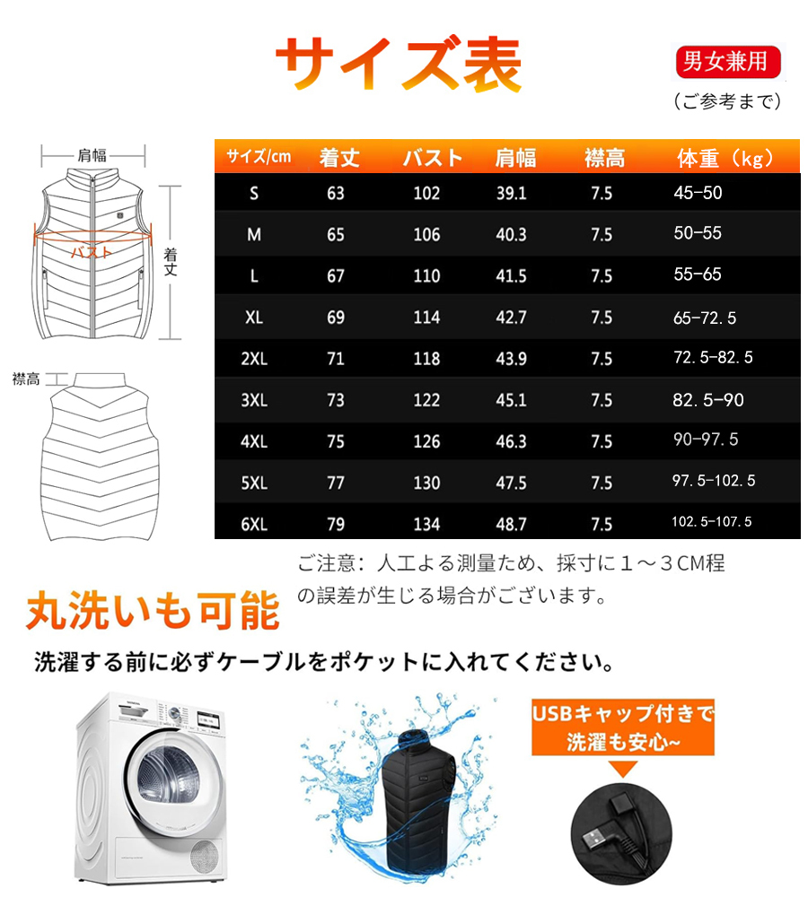 2XL【13箇所発熱】電熱ベスト前後独立温度設定 3段階調温 水洗い可能 冬作業服防寒服 男女兼用(M01-2-13)/ネイビー_画像6