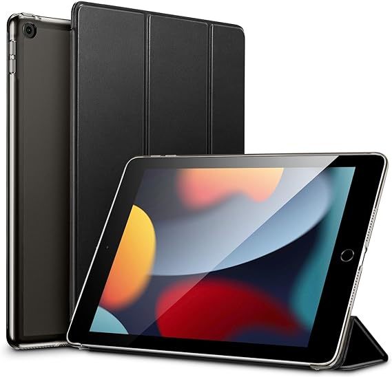 ESR iPad 9世代 ケース 10.2インチ ipadケース 第7/8/9世代通用(2021/2020/2019モデル) 半透明 三つ折りスタンド ハードカバー ブラック_画像1