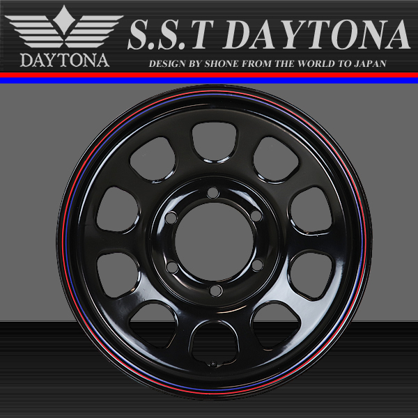 新品 4本価格 会社宛 送料無料 16×7J 6穴 139.7mm ET+38 SHONE SST DAYTONA デイトナブラック 赤青ライン ハイエース キャラバン NO,SH184_画像2