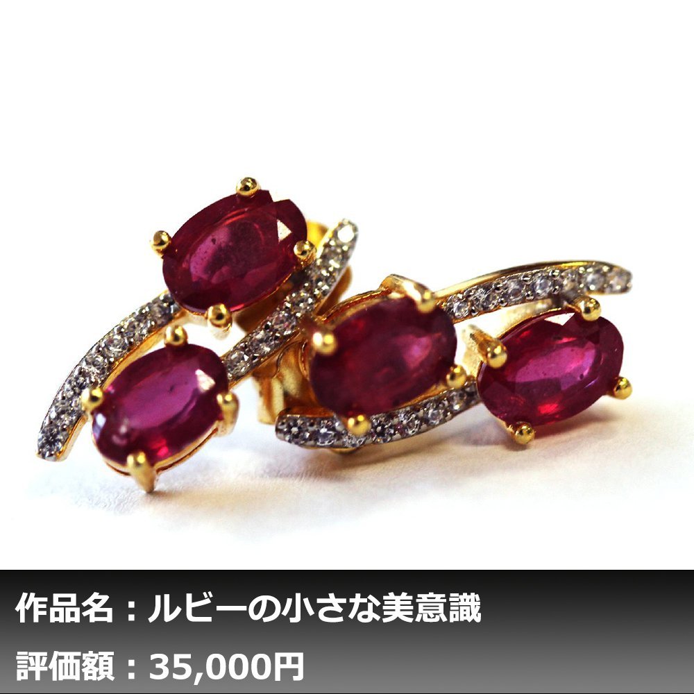 【1円新品】イケゾエガレ｜2.50ct 天然ピジョンブラッドルビー ダイヤモンド K14YG仕上ピアス｜作家モノ｜本物保証｜NGL鑑別対応_画像1