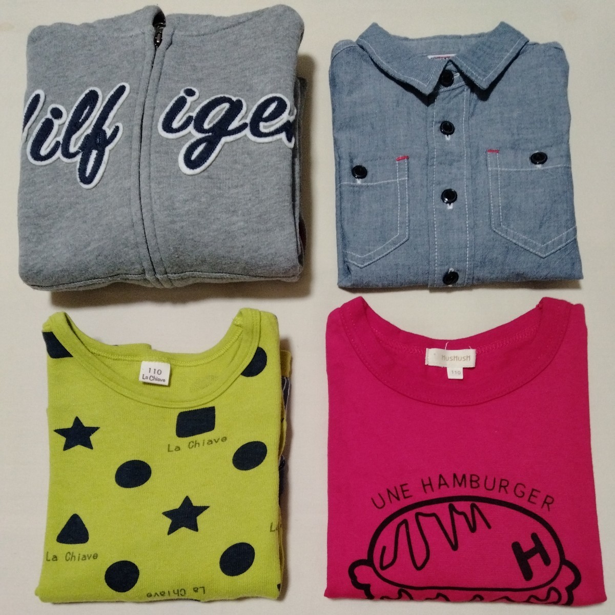 +WY43 まとめ 4枚 セット 福袋 男子 男の子 女の子 110 長袖 カットソー Tシャツ パーカー シャツ TOMMY ハッシュアッシュ SHIPS LaChiave_画像1