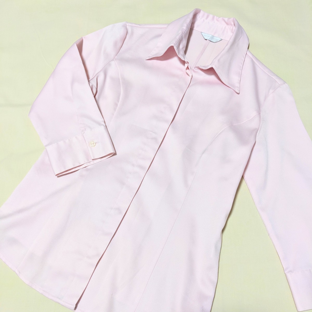 +FY99 translation have CLEAR WEATHER formal lady's M 7 minute sleeve shirt blouse pink plain . collar business ceremony 