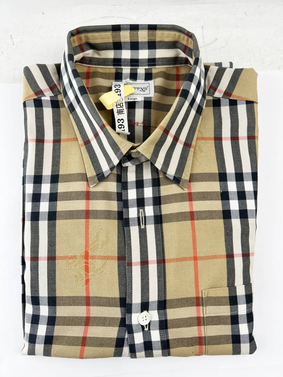 美品　BURBERRY　バーバリー　メンズ　チェック　シャツ　１円～　Lサイズ　総柄　ロゴマーク刺繍入り　ブラウン　長袖　_画像1