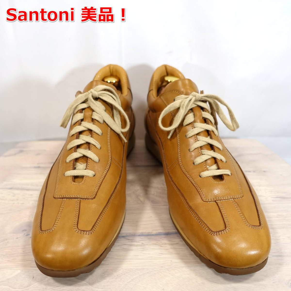 【美品】サントーニ　レザースニーカー　Santoni　UK8.5（JP27.0～27.5cm）　ライトブラウン