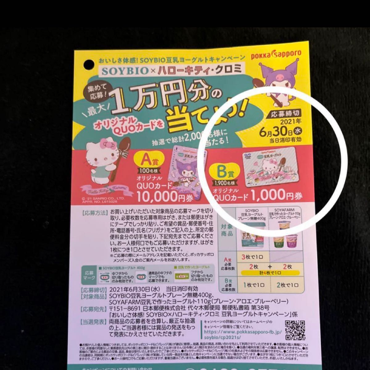 【懸賞当選品】コレクション用。ポッカサッポロSOYBIO豆乳ヨーグルトオリジナルHello kitty QUOカード