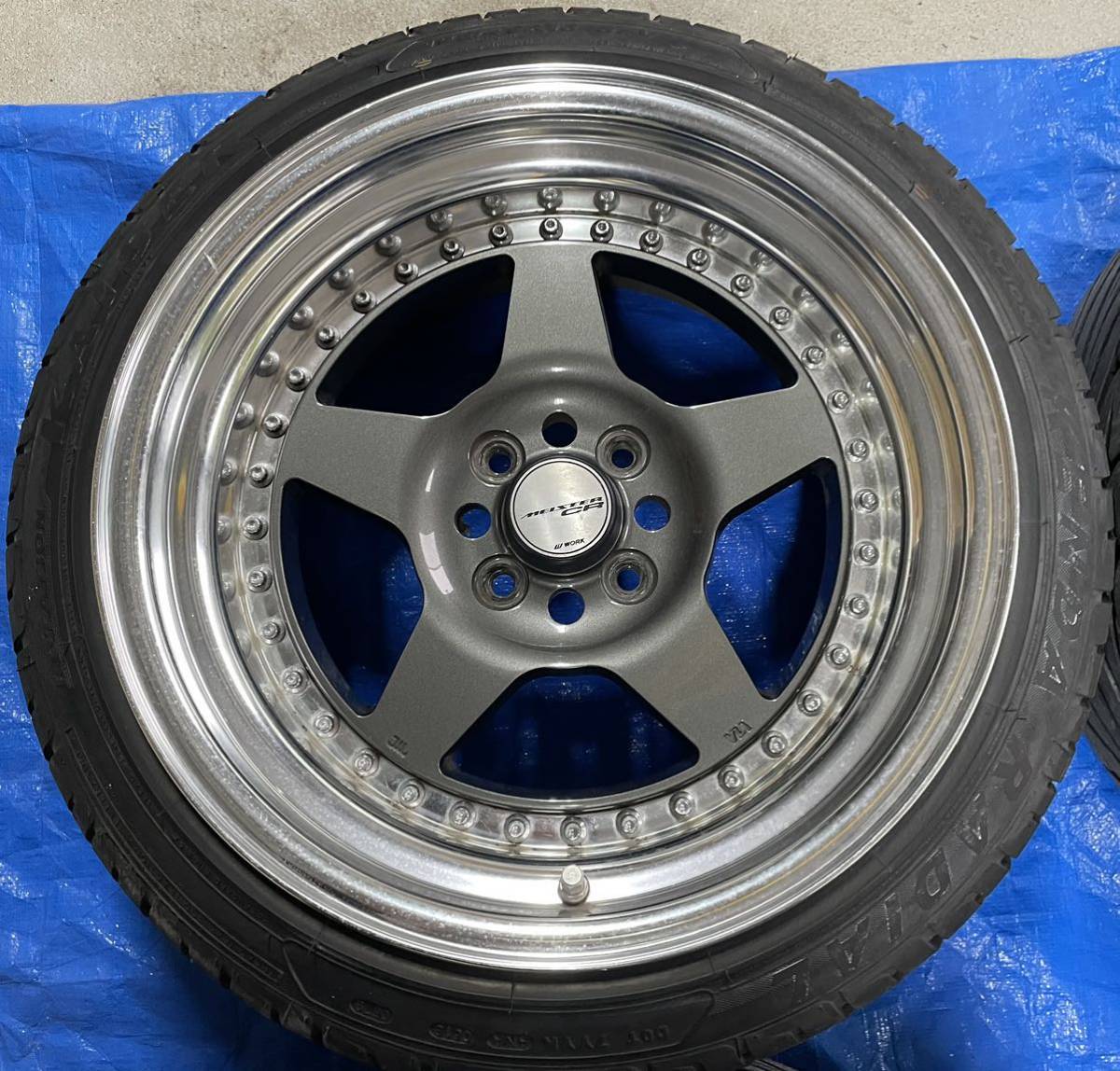 WORK マイスター CR01 4本セット 16インチ　PCD100 4H 4穴 9J+20 195/45R16 KENDA ばり溝 ガンメタ 美品 検) S1 M1 L1 深リム スタンス _画像4