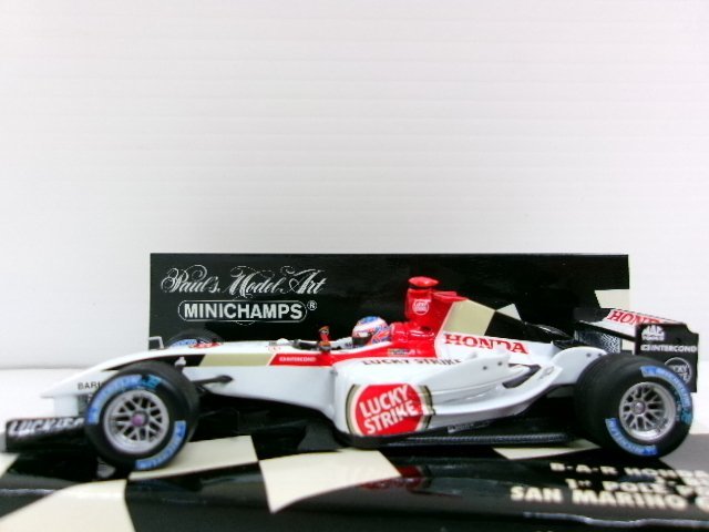 ミニチャンプス 1/43 BAR ホンダ 006 #9 1st ポールポジション サンマリノGP 2004 J.バトン タバコデカール仕様 (6143-49)_画像3