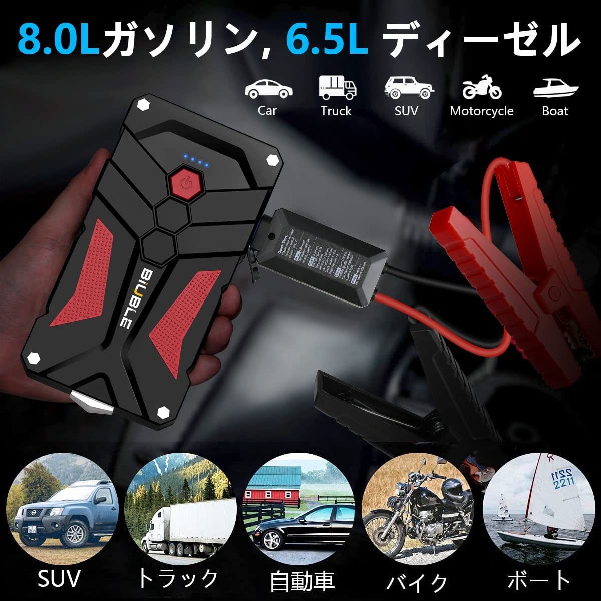 【新品】BIUBLE ジャンプスターター 21800mAh 2000Aピーク電流 12V 車用エンジンスターター モバイルバッテリー 日本語取説付き_画像5