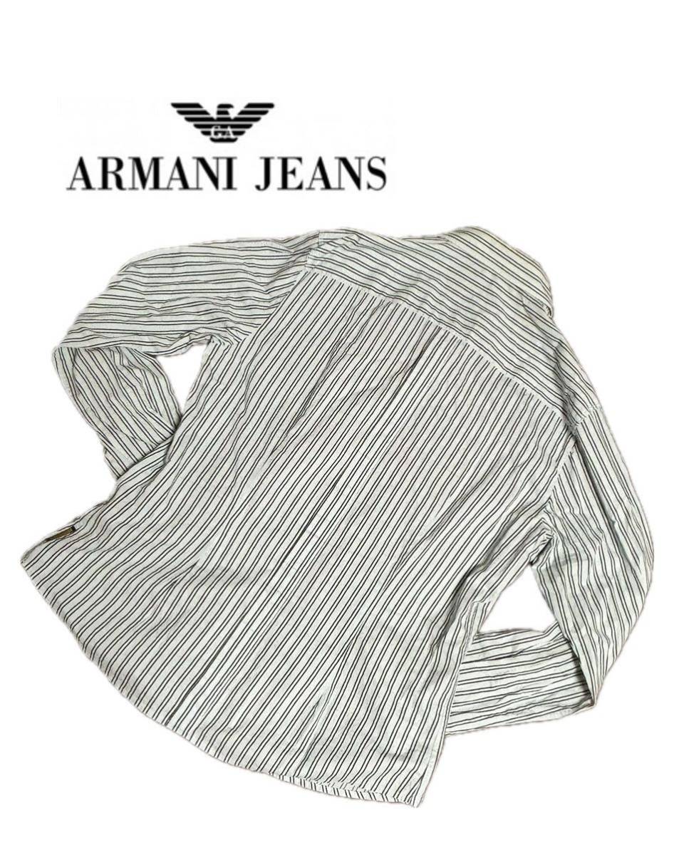 【ARMANI JEANS】長袖シャツ ストライプシャツ アルマーニジーンズ メンズ L XL 水色_画像2