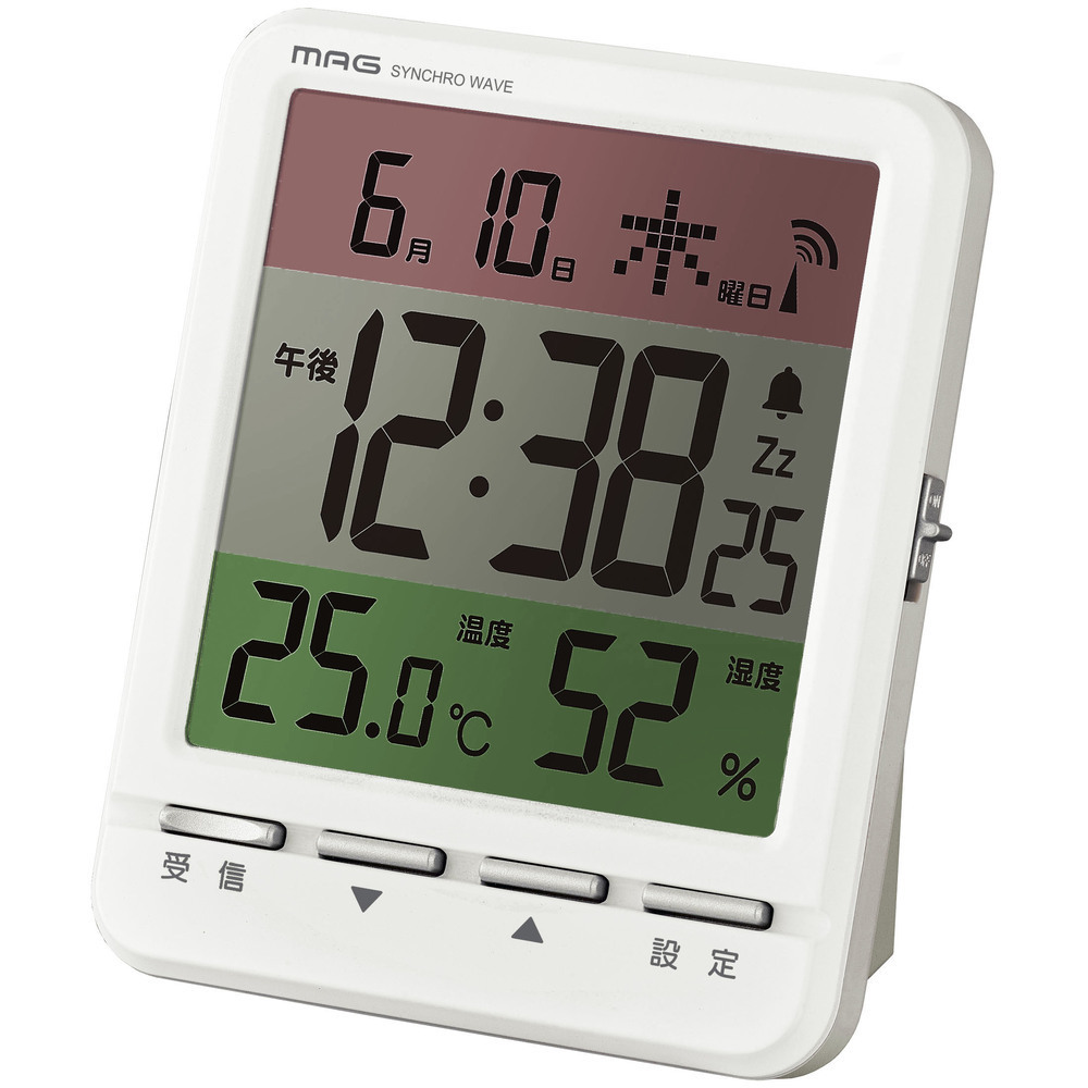 ☆ ホワイト 時計 電波 置時計 デジタル 通販 置き時計 電波時計 デジタル時計 見やすい 3色カラー液晶 温度表示 温度計 湿度表示 湿度計_画像2