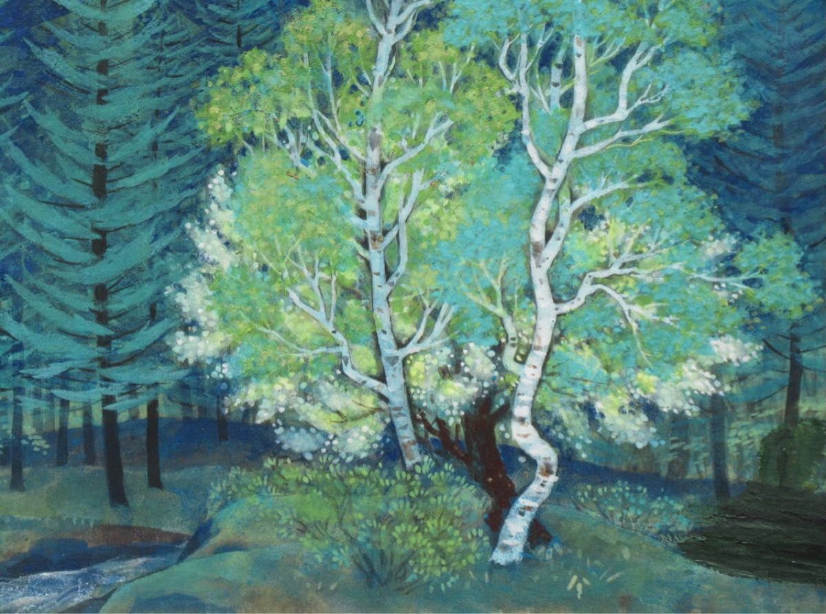 東山魁夷/岩彩肉筆 日本画 模写/題名『乗鞍の春』/共シール表 東山魁夷/岩彩肉筆 日本画 模写/題名『乗鞍の春』/共シール表