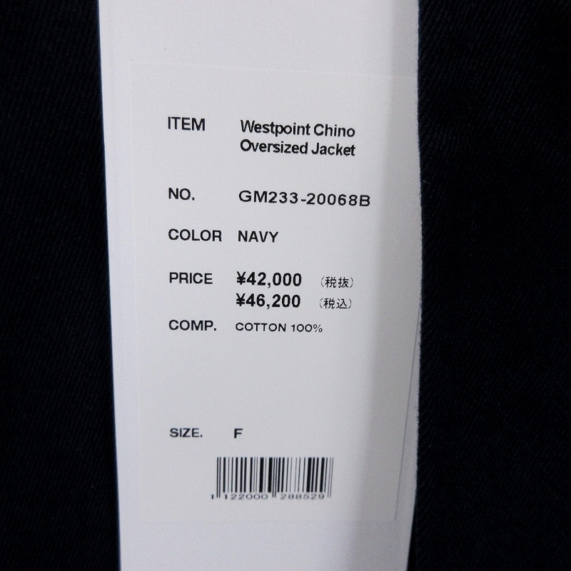 未使用 Graphpaper グラフペーパー 23AW チノ オーバーサイズ ジャケット GM233-20068B Westpoint Chino ネイビー F タグ付き 20017808_画像4