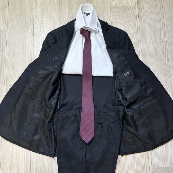 【豪華絢爛】 バーバリー ブラックレーベル　Lサイズ　黒　チェック　ブラック　スーツ　背抜き　2B　セットアップ　メンズ　ウール_画像5