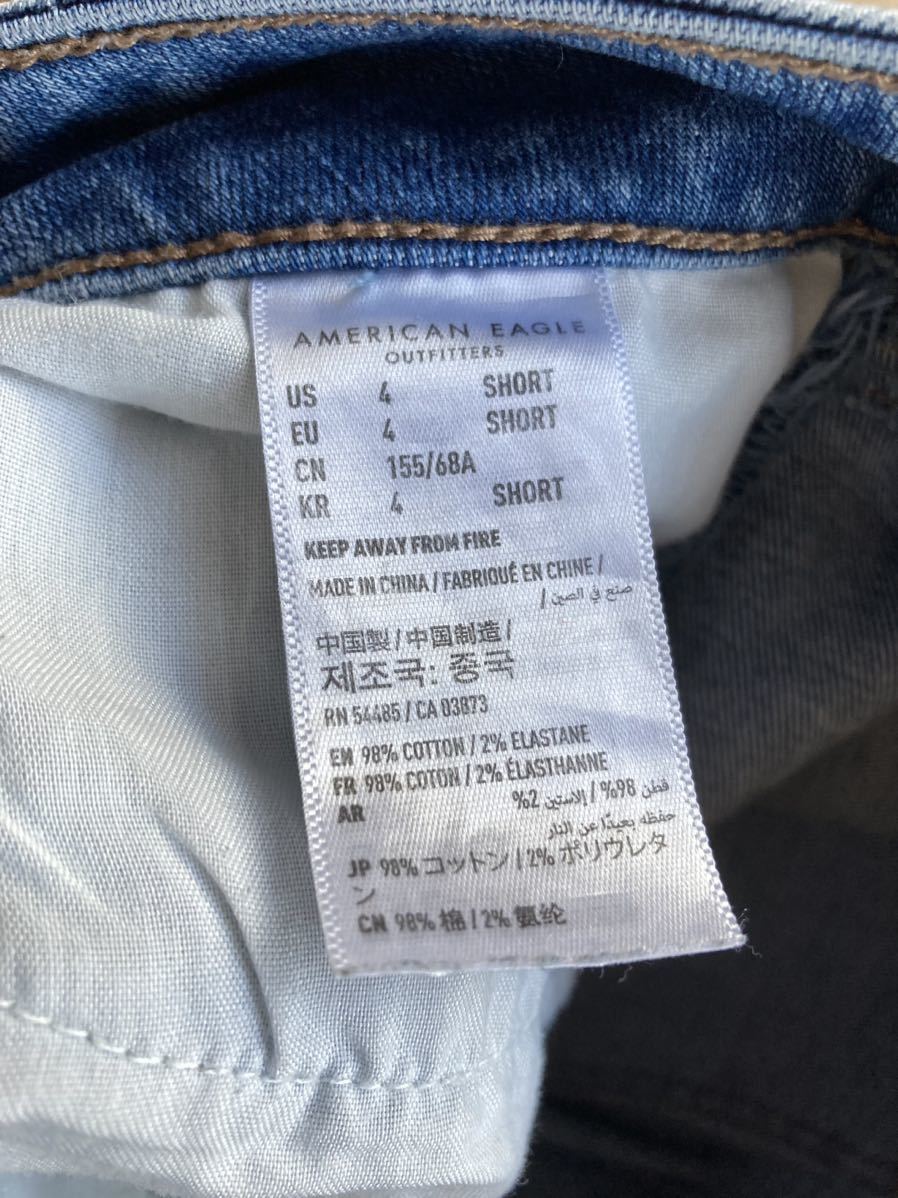 AMERICAN EAGLE OUTFITTERS アメリカンイーグル US4 ショート　スーパーストレッチ ジェギング　デニムパンツ ダメージ加工　Gパン_画像4