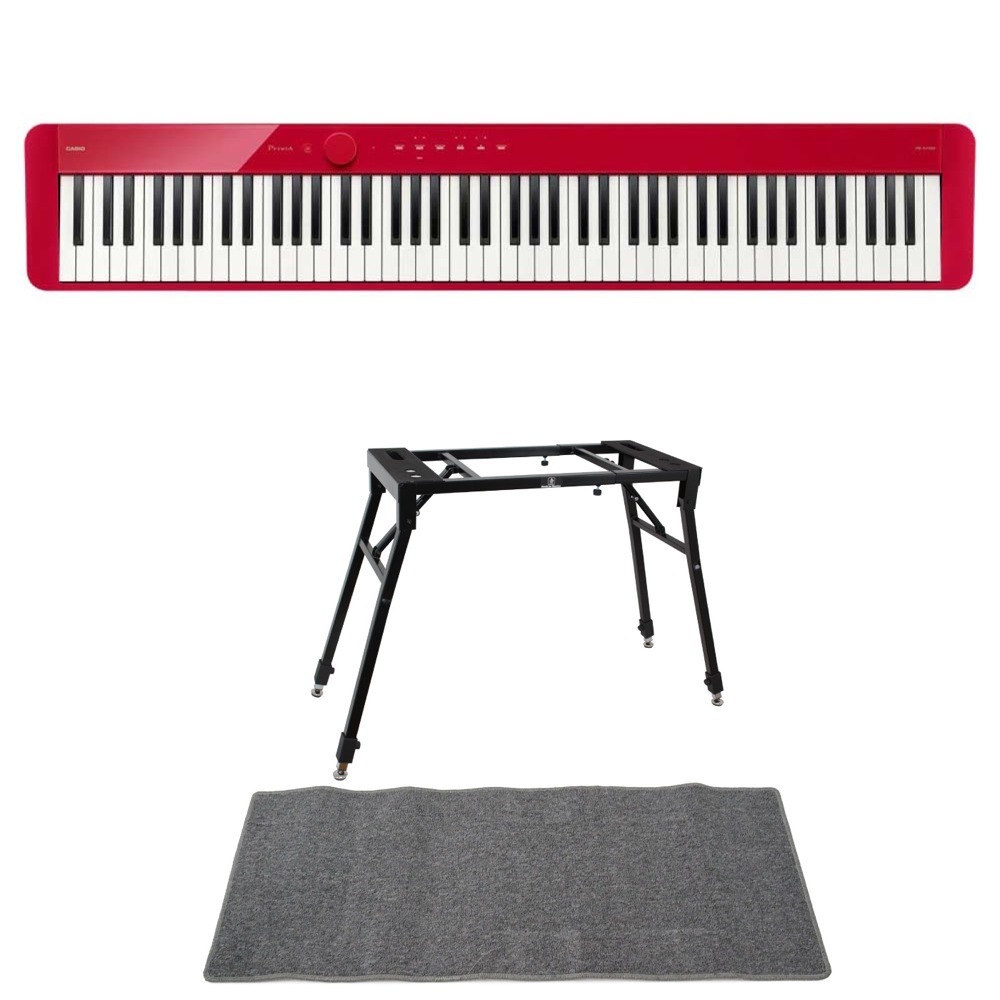 カシオ 電子ピアノ デジタルピアノ CASIO Privia PX-S1100 RD レッド スタンド マット 3点セット [鍵盤 JMset]