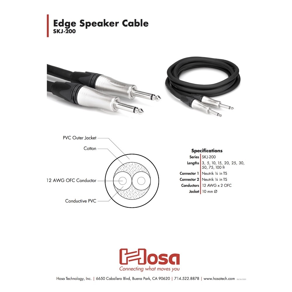  speaker cable 7.6m Hosa ho saSKJ-225 monaural phone male - monaural phone male speaker cable PA speaker cable 