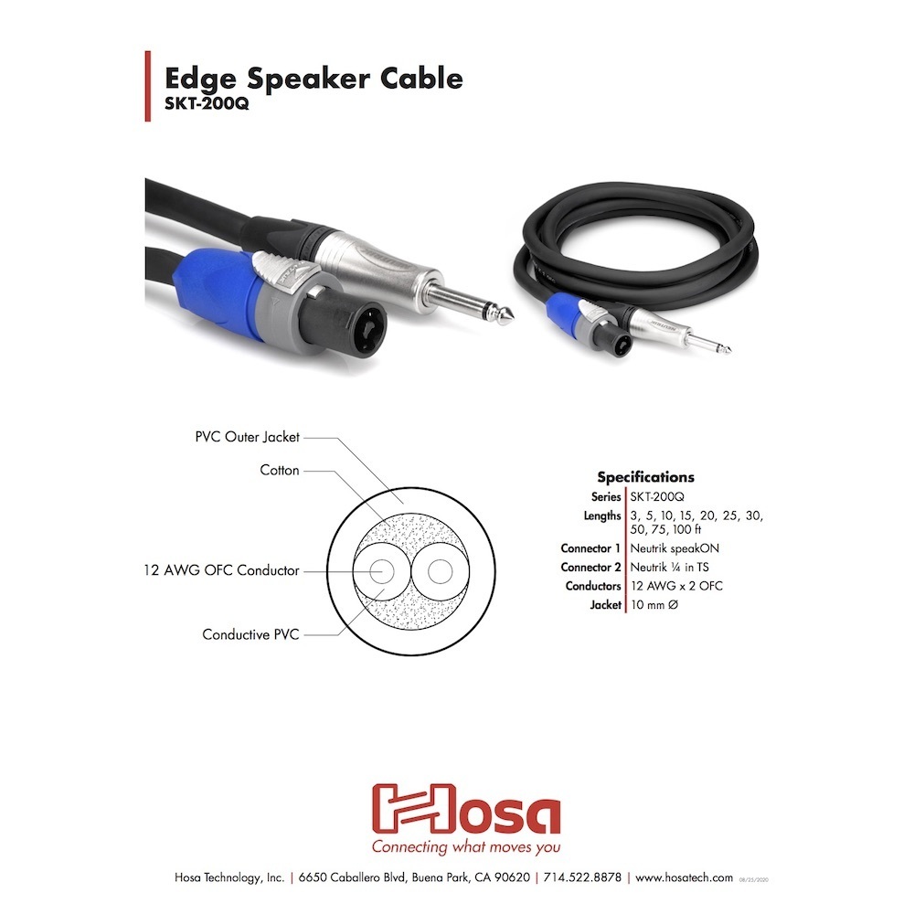  speaker cable 30m Hosa ho saSKT-2100Q speakon - monaural phone male PA speaker cable 