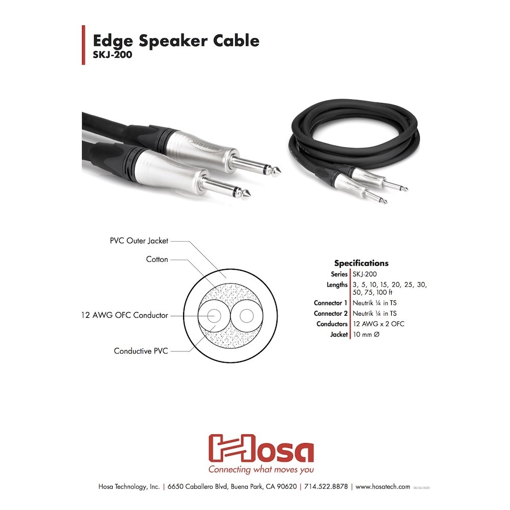  speaker cable 6m Hosa ho saSKJ-220 monaural phone male - monaural phone male speaker cable PA speaker cable 
