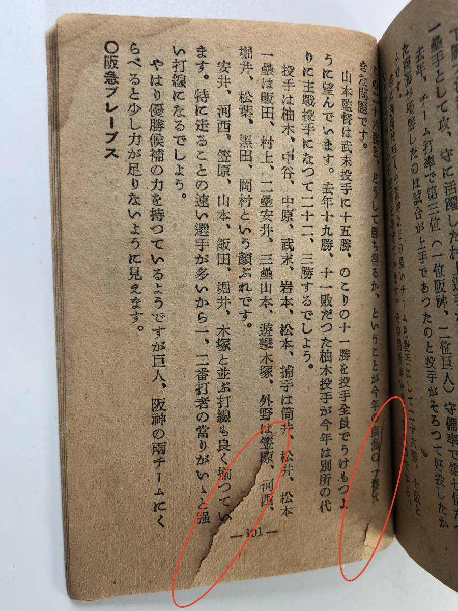 東光少年第三號附録「ポケット少年野球事寶典」（昭和24年/1949年/野球事典/イタミあり/レトロ/JUNK）_ヤブレがあります。