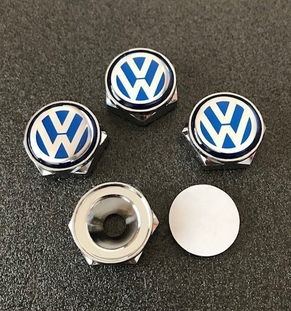 VW フォルクスワーゲン 青 ナンバーボルトキャップ ボルトカバー ライセンスプレート盗難防止 ネジ エンブレムロゴ ブルー 4個セット_画像2
