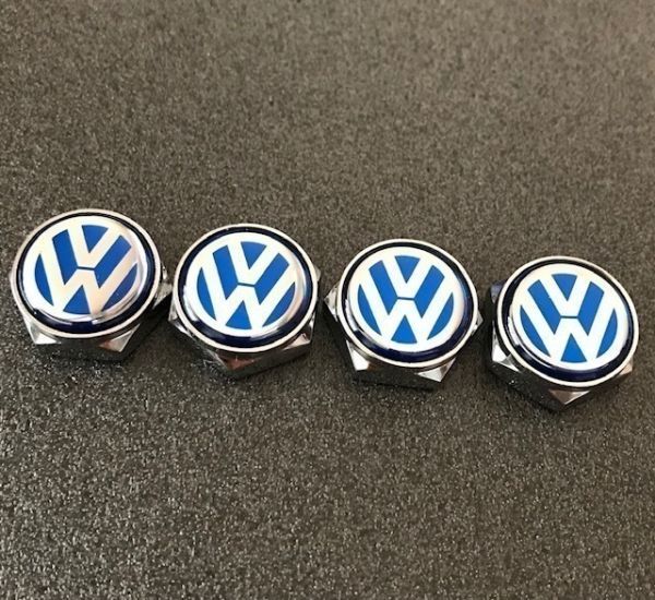 VW フォルクスワーゲン 青 ナンバーボルトキャップ ボルトカバー ライセンスプレート盗難防止 ネジ エンブレムロゴ ブルー 4個セット_画像3