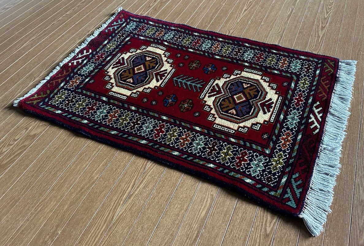 90×60】イラン☆トゥルケマン産ペルシャ絨毯・カーペット・ラグ 90×60】イラン☆トゥルケマン産ペルシャ絨毯・カーペット・ラグ
