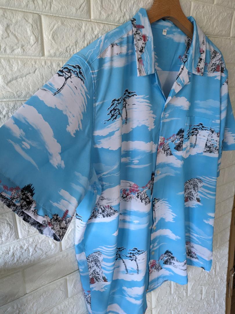 アロハシャツ　サンライズ　半袖　2XL　メンズ　ブルー　ビックサイズ　サーフィン_画像5