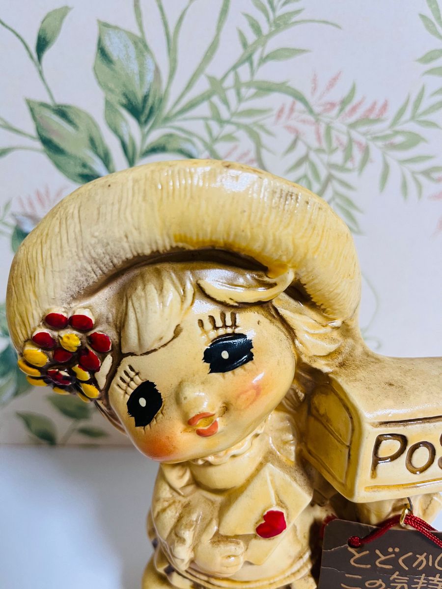 チャップリン 陶磁器 貯金箱 昭和レトロ 昭和レトロ マドモアゼル・ジェジェ わたなべ 緑 陶器貯金箱