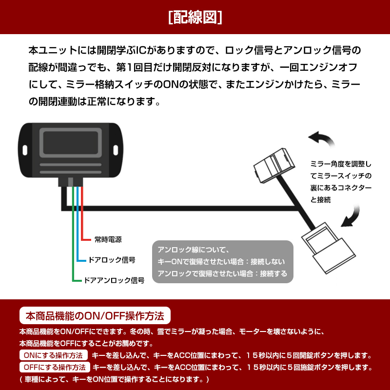 『FLD1809』ドアミラー 自動格納ユニット ダイハツ アトレーS700V/S700W/S710V/S710W ハイゼットトラックS500P/S510P キーレス連動 対応_画像4