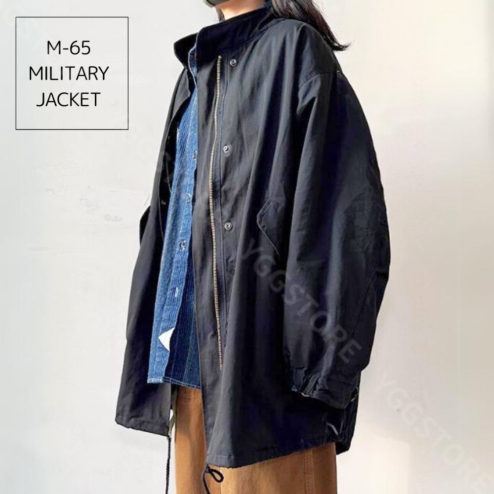 ミリタリージャケット ミリタリーコート レディース メンズ オーバーサイズ 秋 冬 黒 ブラック フードなし 薄手 ｍ65 M-65 モッズコート
