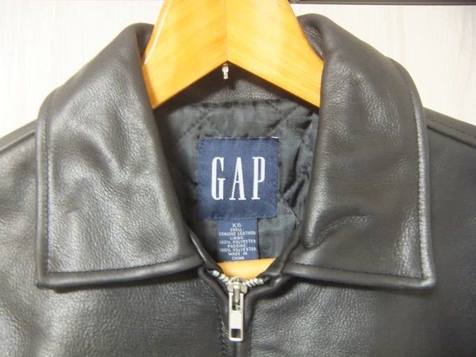 OLD GAP シングル ライダース レザージャケット 黒 XS ☆ ギャップ 本革 希少サイズ_画像2