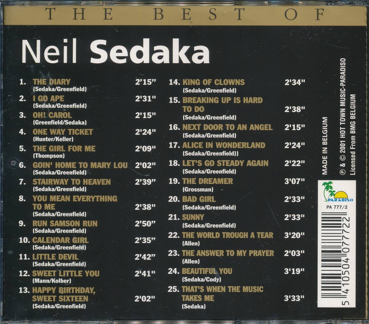 CD ニールセダカ　Neil Sedaka 全25曲収録輸入盤_画像2
