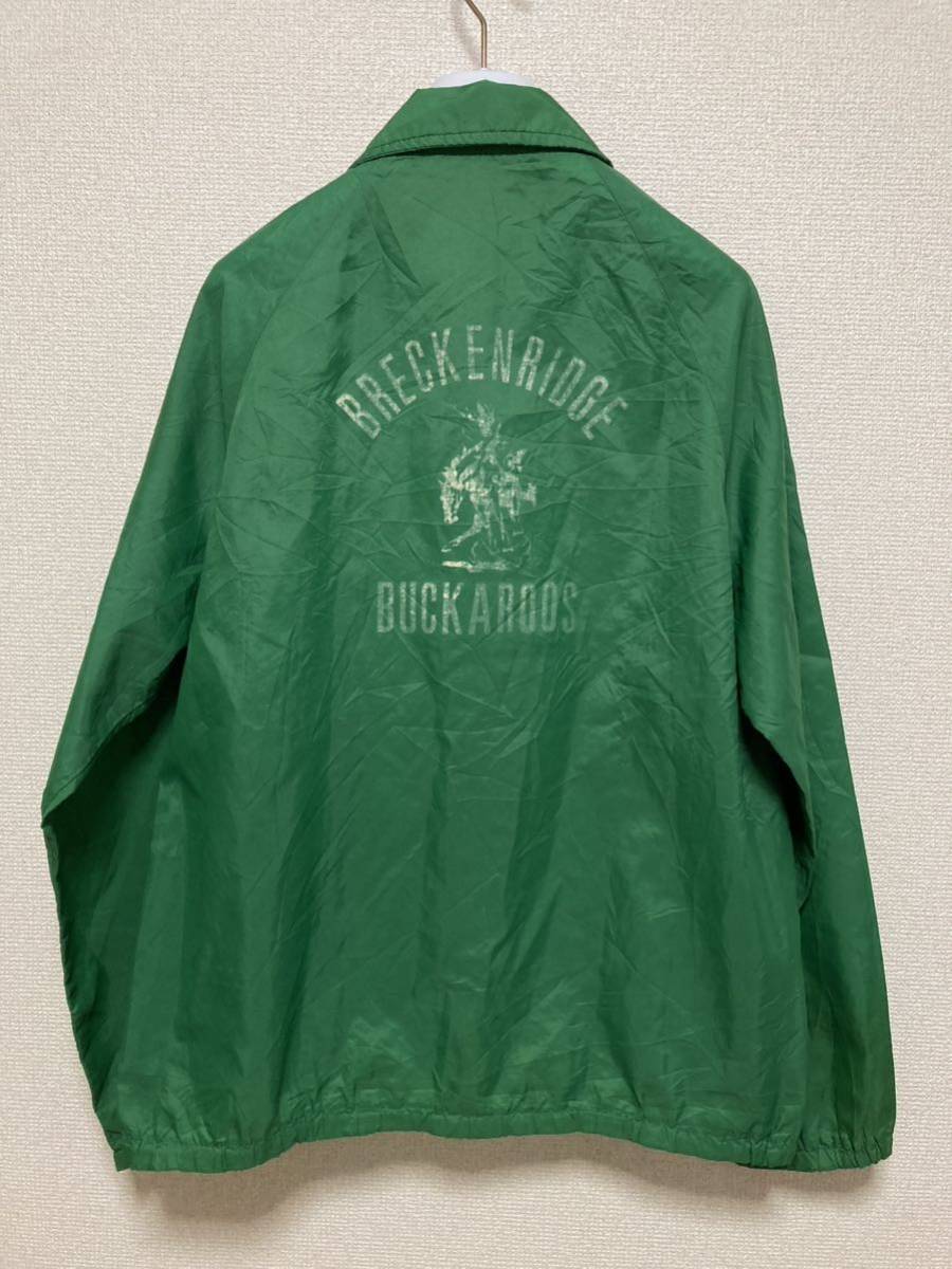 70's 80's USAヴィンテージ BRECKENRIDGE BUCKAROOS コーチジャケット SCOVILLボタン 緑 (38-40) ナイロンジャケット