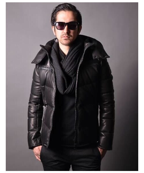 定価88,000円 AZ by junhashimoto 羊革 ブラックレザー ダウンジャケット LEATHER DOWN JACKET L-011 黒 ブルゾン_画像6