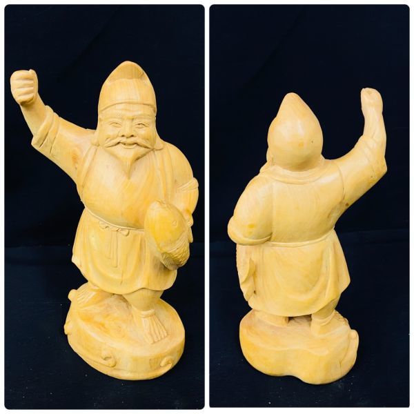 【現状品】七福神 木彫り 置物 中国 木製 美術品 高さ24cm 恵比寿・大黒天・毘沙門天・弁財天・布袋・福禄寿・寿老人_画像4