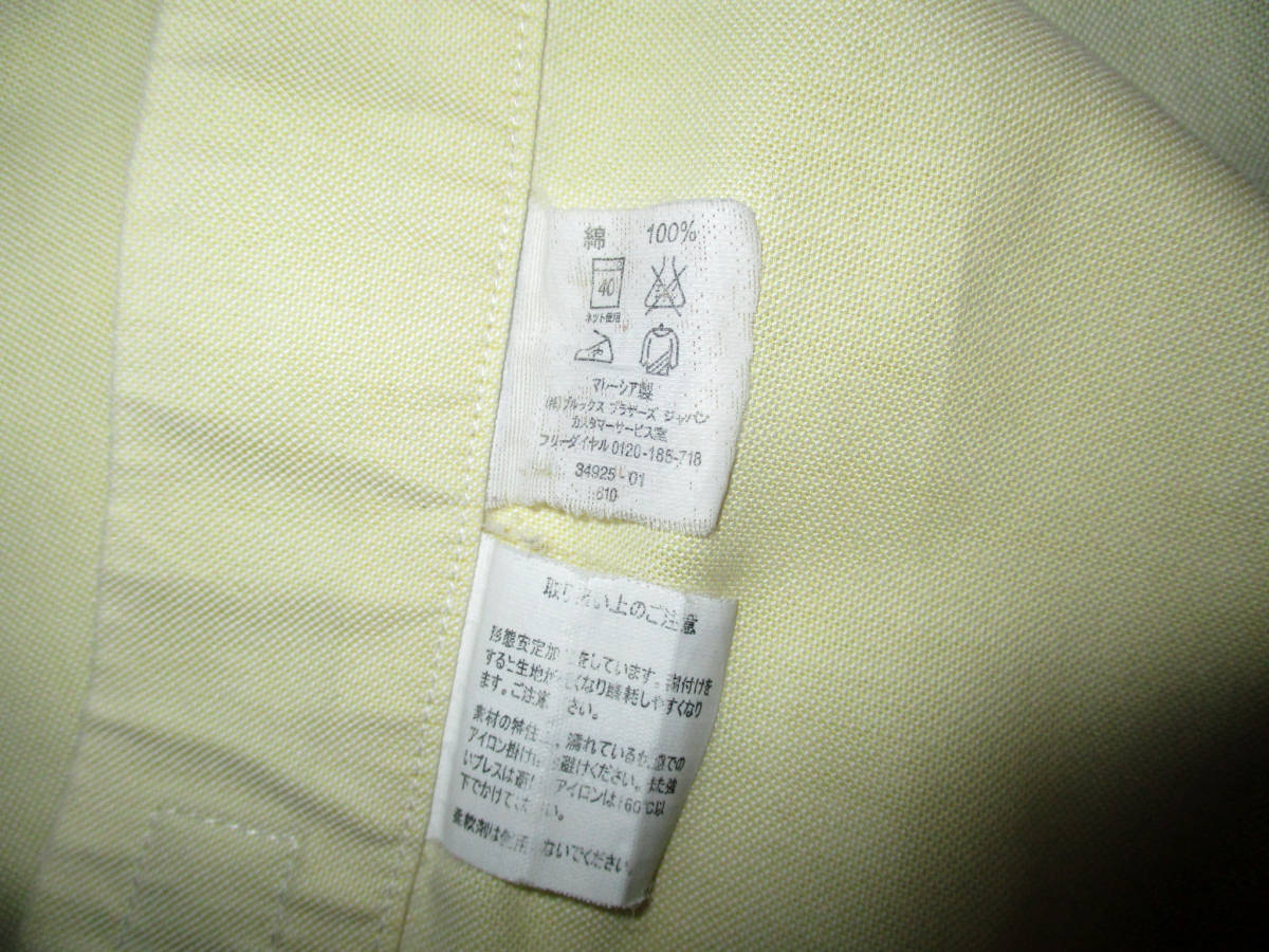 Brooks Brothers 　ブルックスブラザーズ 　 ボタンダウン　半袖 シャツ　イエロー　　サイズ16 　　（３F　ハ大