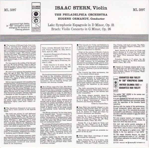 [CD/Columbia]ラロ:スペイン交響曲Op.21他/I.スターン(vn)&E.オーマンディ&フィラデルフィア管弦楽団 1956.1.10_画像2
