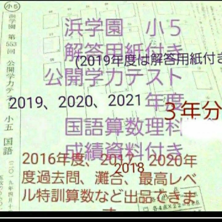 お手頃価格 浜学園 小５ 公開学力テスト ３年分 2019年度は解答用紙