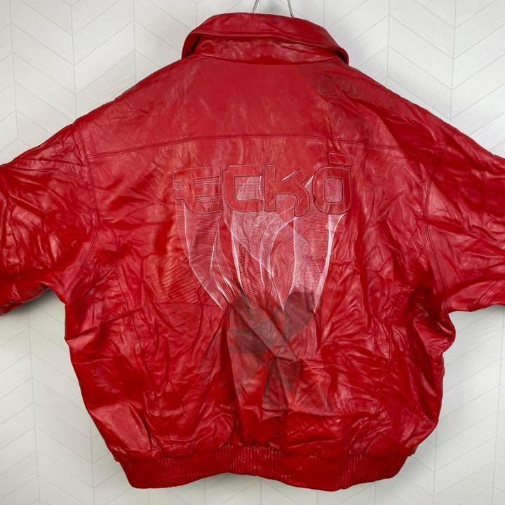 超激レア エコー レザー ジャケット 本革 超ビックサイズ 極太アーム 肉厚 赤