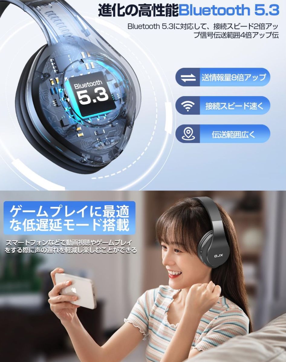 【Bluetooth5.3 有線・無線両用】ワイヤレスヘッドホン ヘッドホン マイク付き TFカード対応 FMラジオ機能